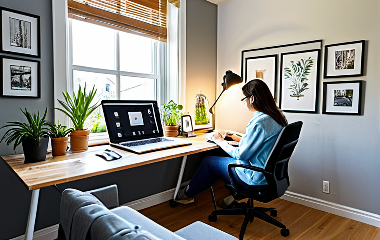 **

"A cozy and productive home office setup. A fully clothed woman is working at a clean desk with a laptop, ergonomic chair, and adjustable desk lamp. The office is decorated with indoor plants, a motivational gallery wall, and organized cable management. Sunlight streams in from a nearby window. Safe for work, appropriate content, professional, fully clothed, perfect anatomy, natural proportions, family-friendly."

**